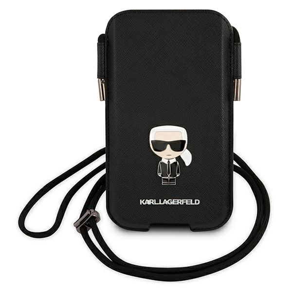 Karl Lagerfeld Kabelka KLHCP12LOPHKMK 6,7" černá/černá tvrdácase Saffiano Ikonik Kar`s